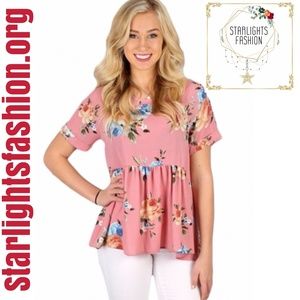 Pink Lace-up Back Floral Ruffle Top